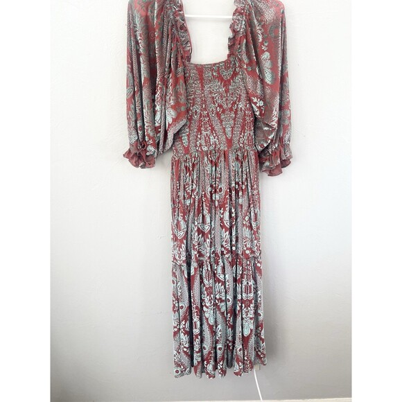 Fate Curve Women's Brick Red/Teal Burnout Velvet Midi Maxi Dress Size Small - Picture 5 of 13